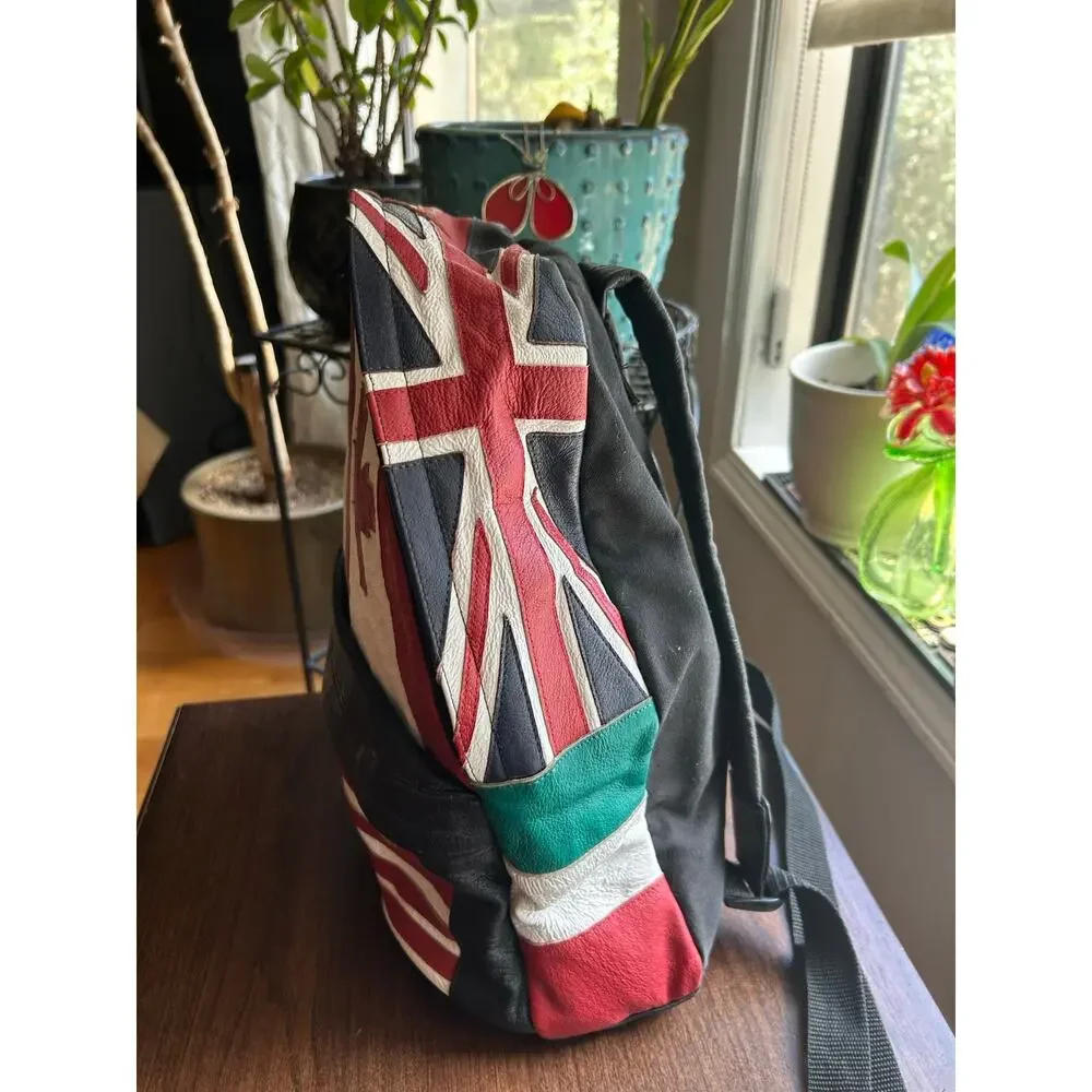 Vintage Wilsons Leather Multi-National backpack leather flag USA Japan Canada